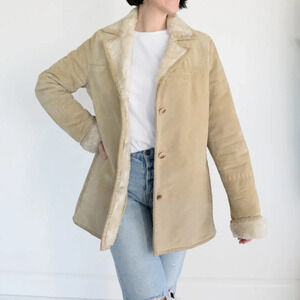 Vintage Avanti  100% Leather Shearling Beige Jacket Size 8